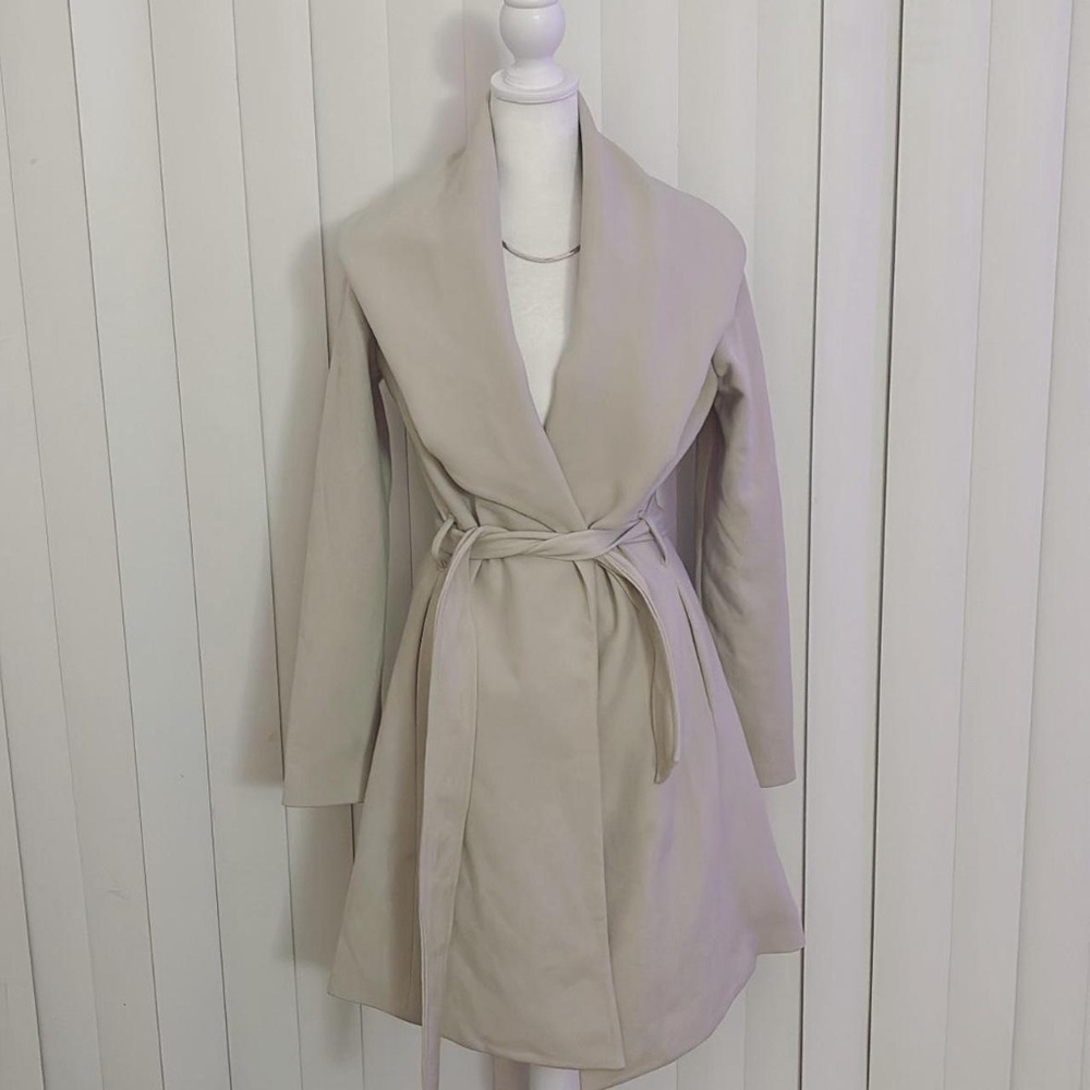 Cream Forever 21 long coat with belt